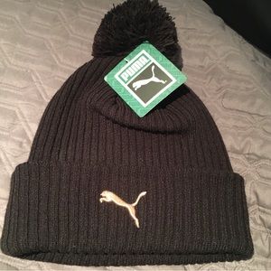 PUMA Ribbed Cuff Beanie with pompon- black one size